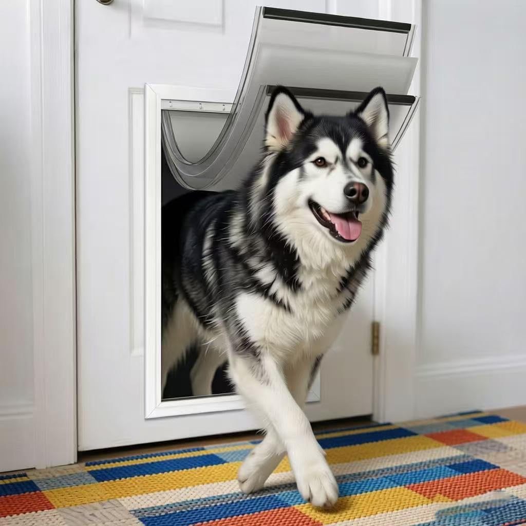 3-Flap Dog Door Replacement Insulated Flap with Metal Plate，Clamp & Back Plate- Compatible with Extra Large PetSafe Extreme Weather Aluminum Pet Door, PAC11-11040 13 1/8" X 24 7/8"(Smoky Translucent)