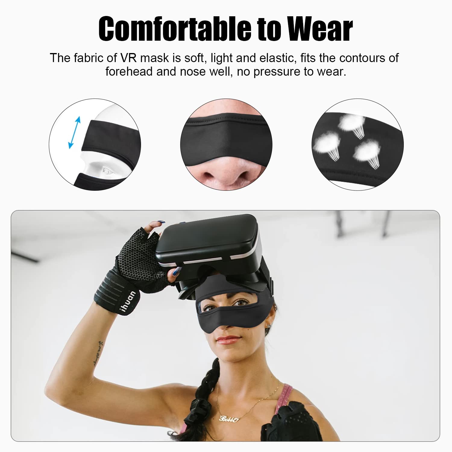 Máscara de ojos VR, banda de sudor VR ajustable transpirable para Meta/Oculus Quest 2/3/3S/Pro, HTC Vive, PS, Gear, VR entrenamientos (3 unidades, negro) 5