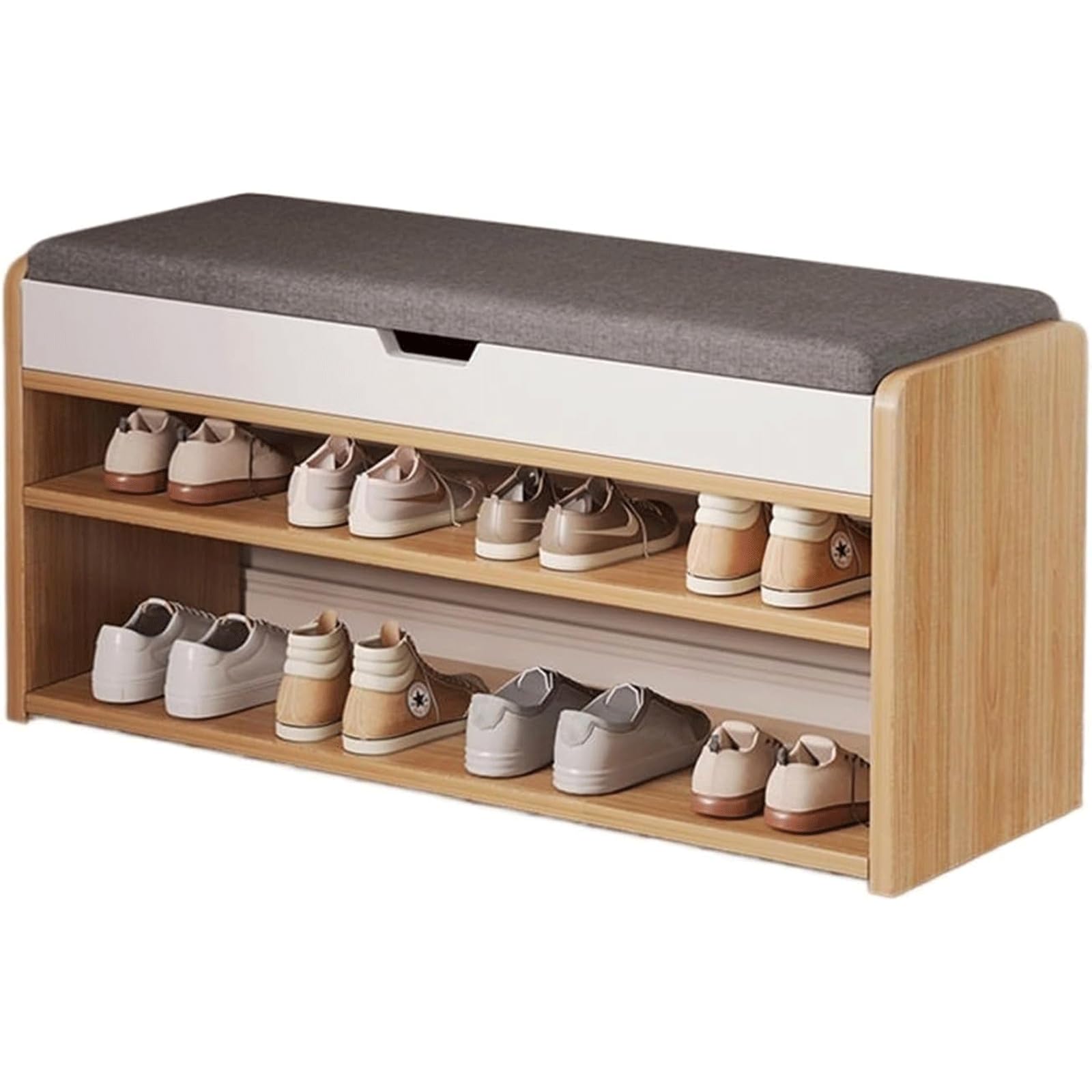 Organiseur d'entrée élégant et banc à chaussures en bois à 2 niveaux marron