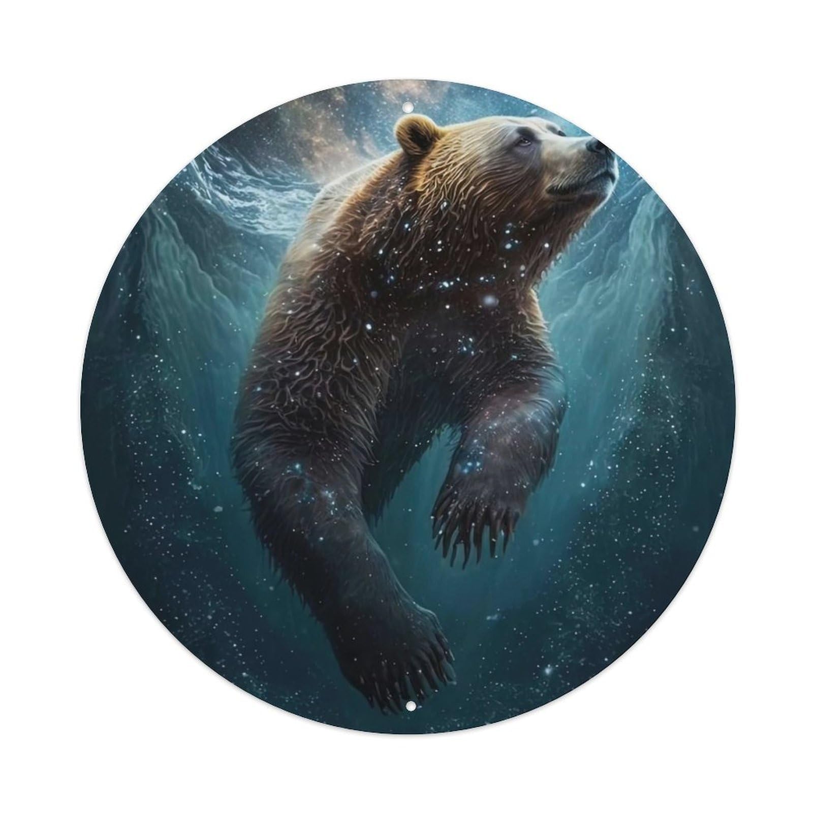 Wildlife Artwork Swimming Grizzly Bear Vintage Metal Tin Sign Plaque Wall Decor for Cafe, Club Bar, Office, Garden Metal Poster 8x8Inch
