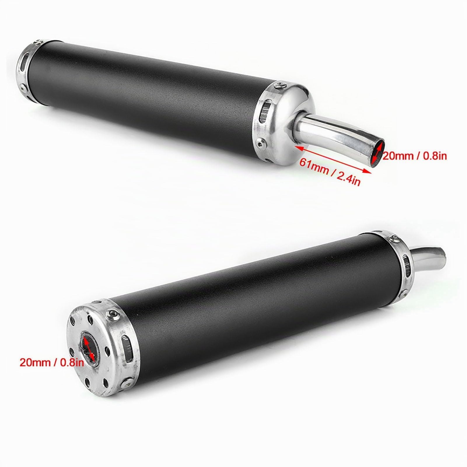 Silenziatore Marmitta di Scarico in Acciaio Inossidabile 20 Mm / 0,8 Pollici Parti Modificate per Moto a 2 Tempi (Nero)