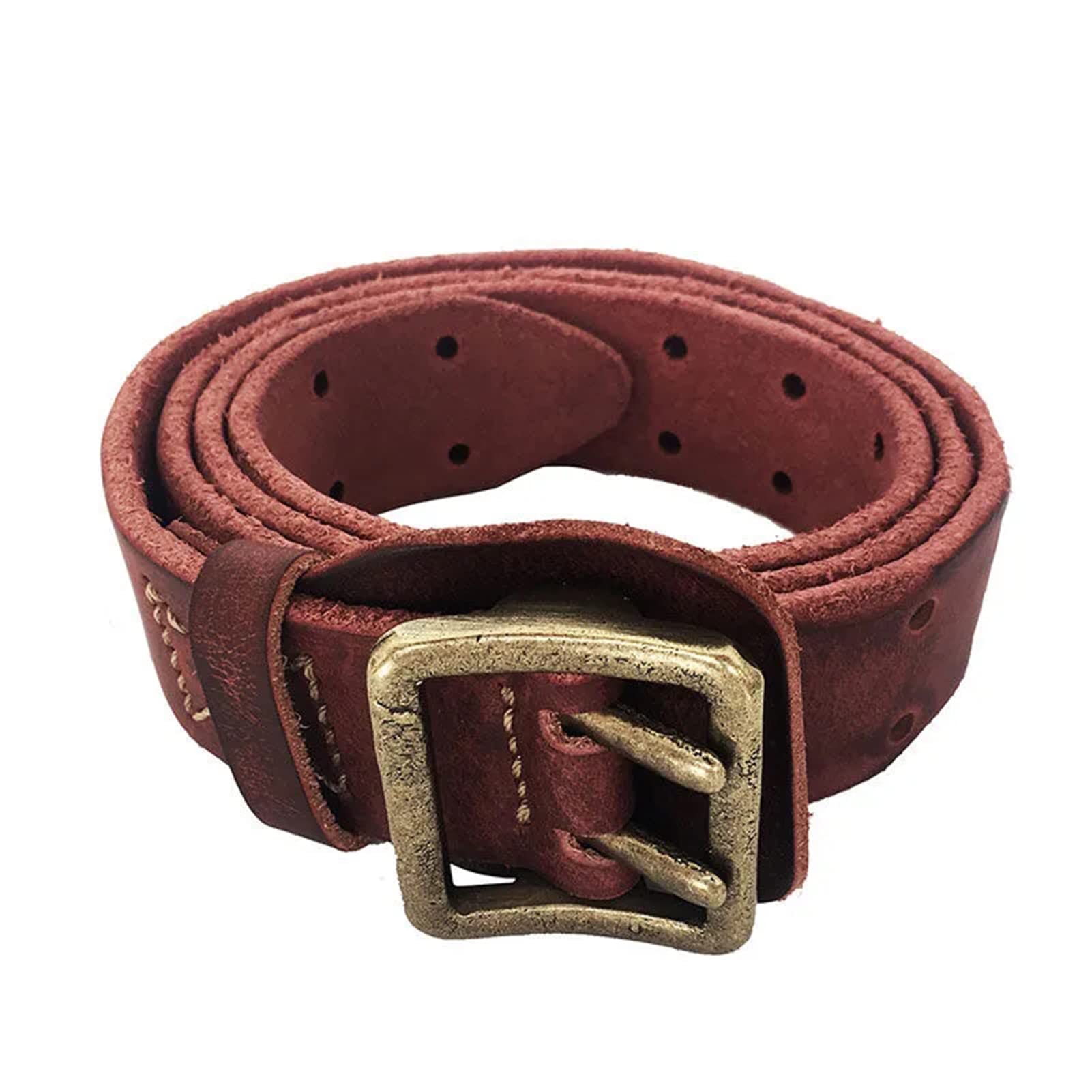 Cintura, resistente stile retrò in vera pelle spessa 4,5 mm con fibbia a doppio ardiglione in rame puro, larghezza 38 mm