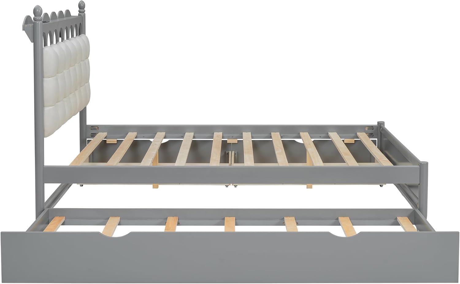 Sleek Design Queen Size Storage Platform Bed with 2 Big Drawers & Comfortable Headboard, Solid Wood Bed Frame with Twin-XL Size Trundle, No Box Spring Needed (Gray/XX)