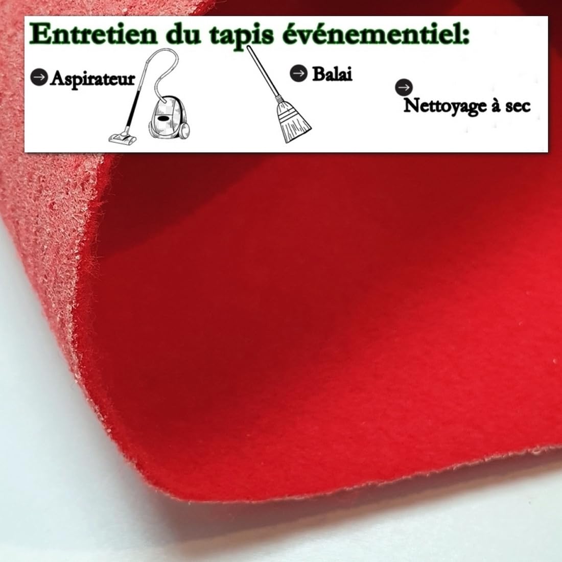 MadeInNature Moquette per Eventi Riutilizzabile e Robusta, Moquette per Esposizione e Stand Classificata Anti-Fuoco, Larghezza 2 metri, Colore e Lunghezza a scelta (Rosso, Lunghezza 300cm)