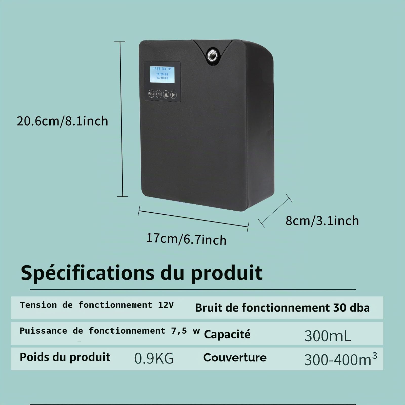 Diffuseur d'huiles Essentielles sans Eau, Machine à air parfumée Intelligente 300 ML pour la Maison, Diffuseur d'aromathérapie Bluetooth et Wi-FI, Couverture 2000㎡ (Noir)