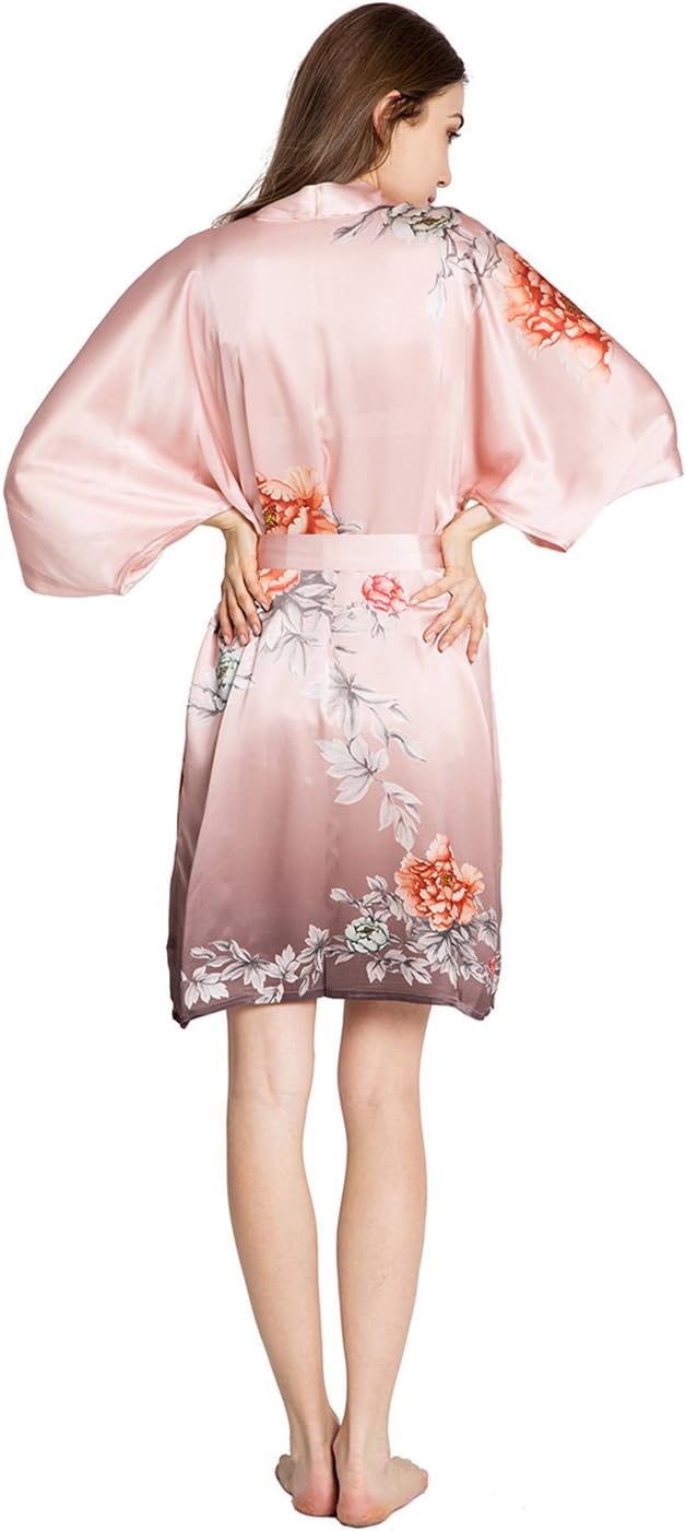 KIM+ONO Luxury 100% Mulberry Silk Kimono Robe for Women | Short Floral Robe | Original Design | Removable Waist Tie Closure - Image 3