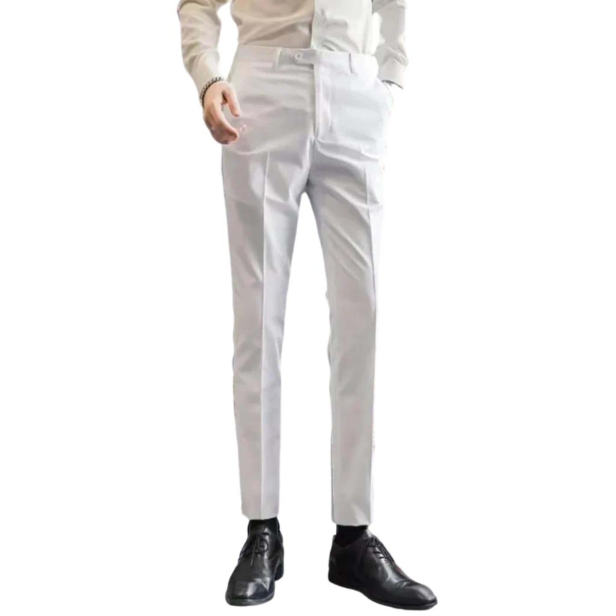 Hndudnff Mens Business Slim Fit Dress Pants Mid Rise Straight Leg Tailored Office Daily Solid Trousers