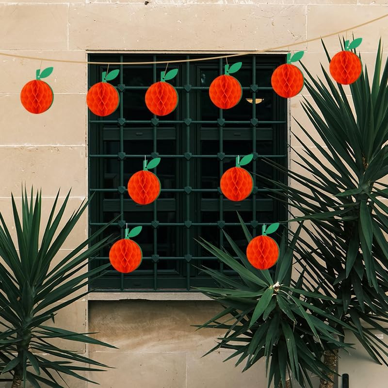 Miniatura 6 de BEISHIDA Bolas de panal de papel naranja, centros de mesa naranjas para mesas, decoración colgante de mesa de frutas, suministros de fiesta de
