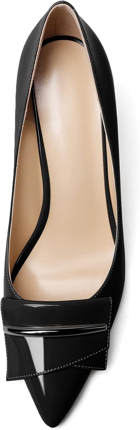 AUMOTED Women Wedge Heels Pumps Pointed Toe Slip on High Heeled Bow Heels Classic Wedge Heel Dress Shoes for Office Wedding Work Evening 3.5 Inches