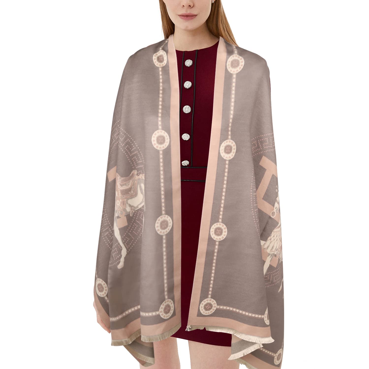 EXTREE Scarfs for Women Pashmina Silky Shawl Wrap for Evening Dressing Blanket Open Front Poncho Cape, Light Purple Palace Horse, 1