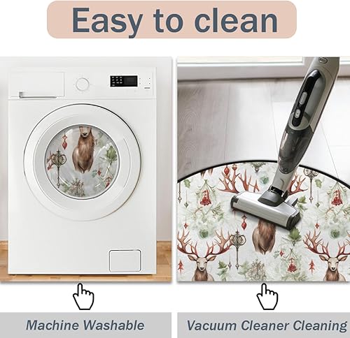 Miniatura 5 de Christmas Fabric Reindeer Winter (02) Round Area Rug 3ft Machine Washable Circular Rugs for Dining Room Table Bedroom Playroom Throw Rugs for Dog