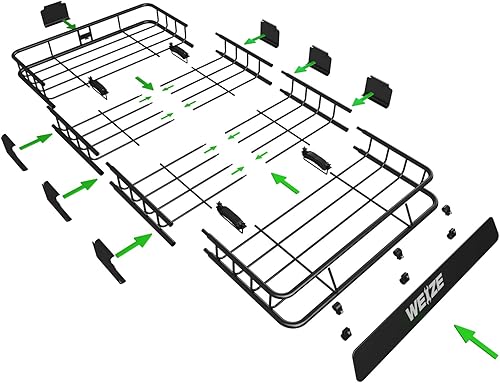 Miniatura 7 de WEIZE Portaequipajes de techo resistente de 64 x 39 pulgadas, capacidad de 150 libras, con extensión, soporte de equipaje superior para SUV,