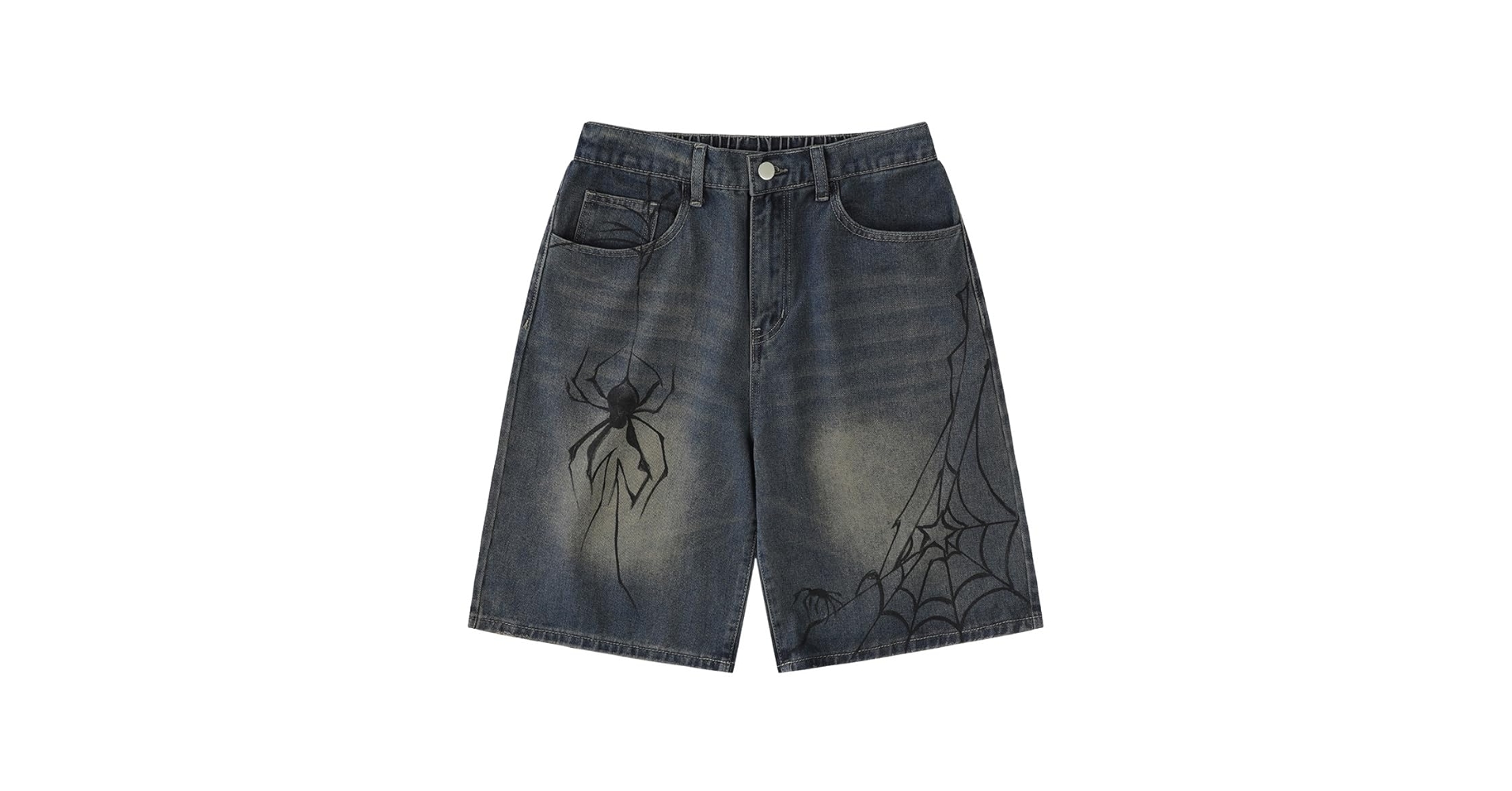 Pbkabiug Y2K Blue Denim Shorts Spider Cobweb Printed Summer