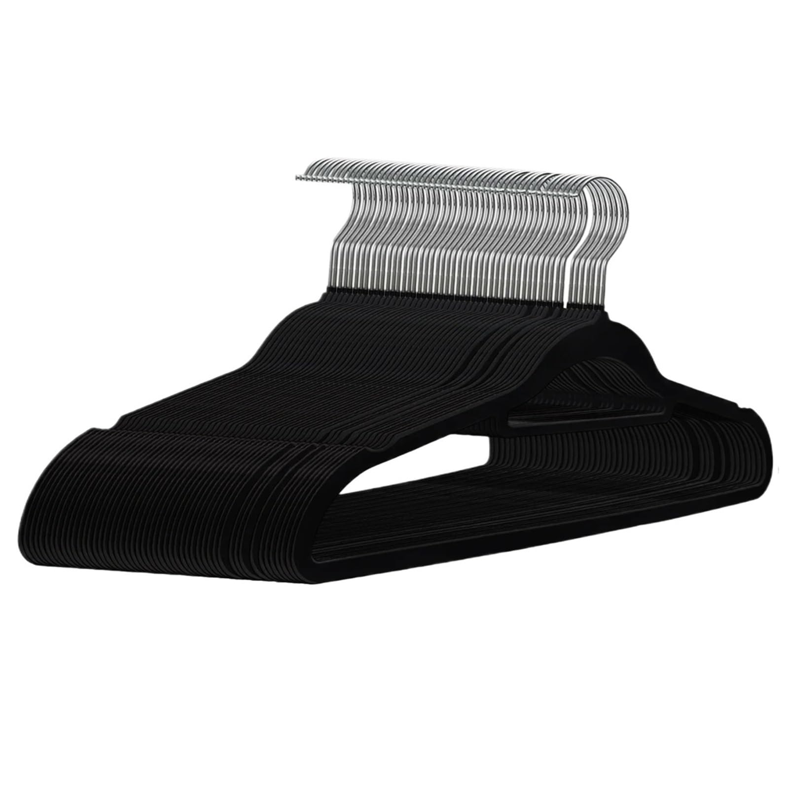 Duexioly Black Velvet Hangers Non-Slip Flocking Clothes Hangers Space-Saving Heavy Duty Drying Hanger For Pants Coats Wardrobe Storage For Storage(50Pcs)