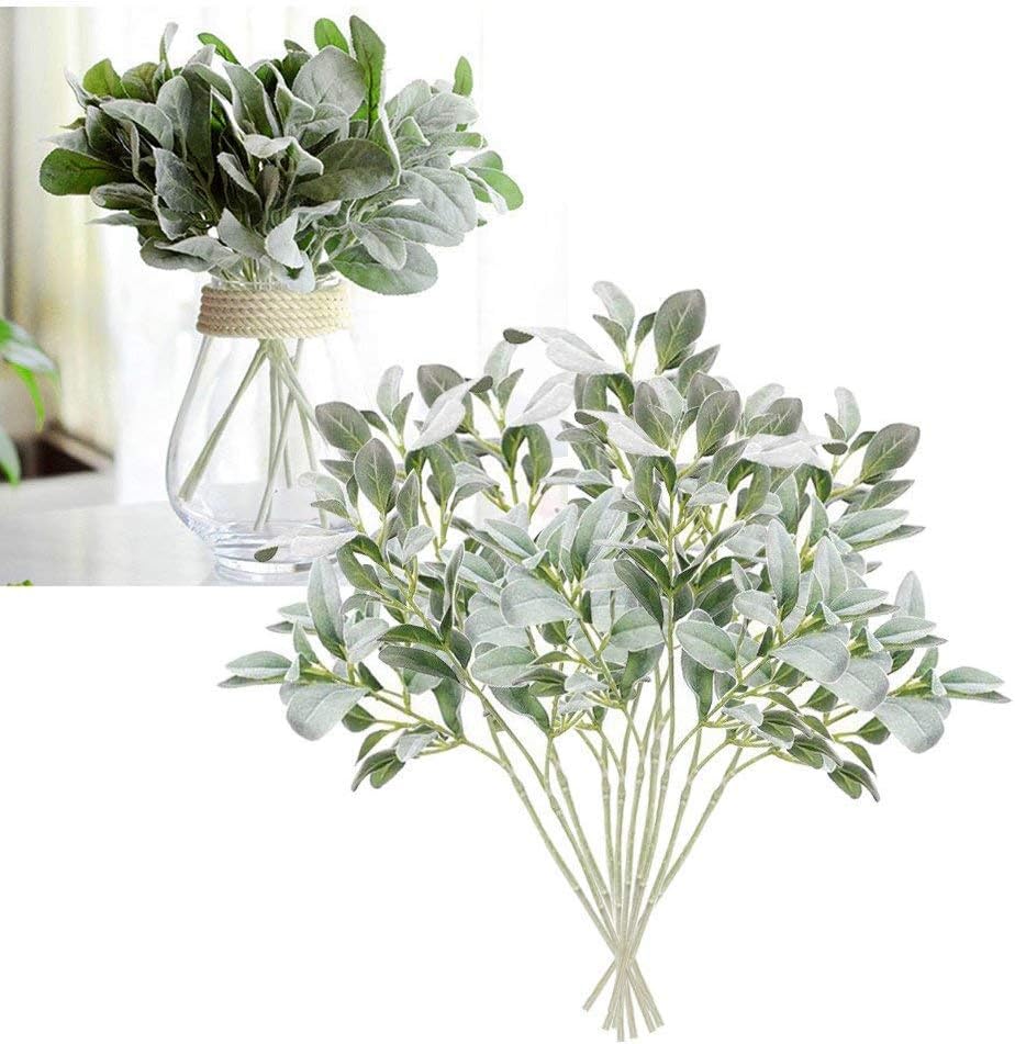 Fellibay Artificial Flowers Ears Plant Lamb's Ear Leaf Fake Greenery Flocked Rabbit Ear Leaf Wedding Bouquet Artificial Plants Green Leaf Floral Arrangement for Home Garden Office Decor (Green)