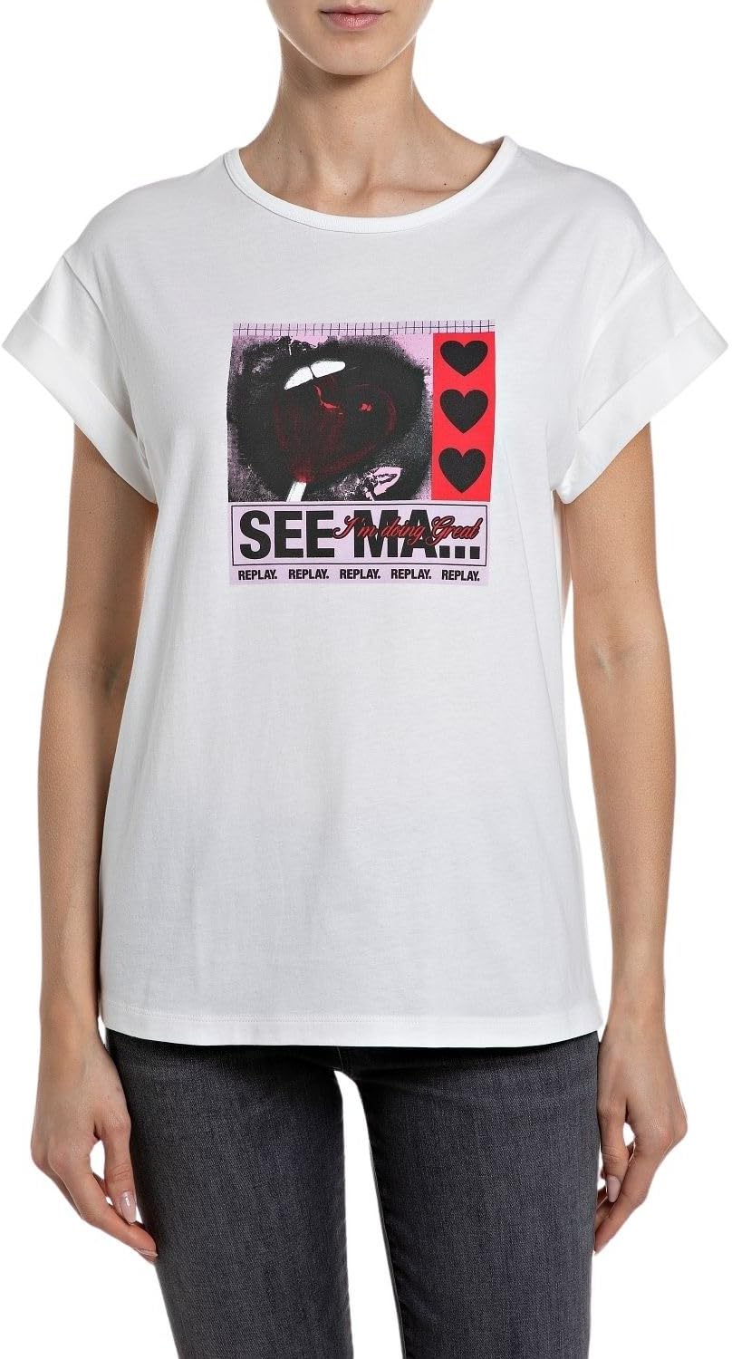 Replay Women's Short Sleeve T-Shirt, 011 Off White, XS