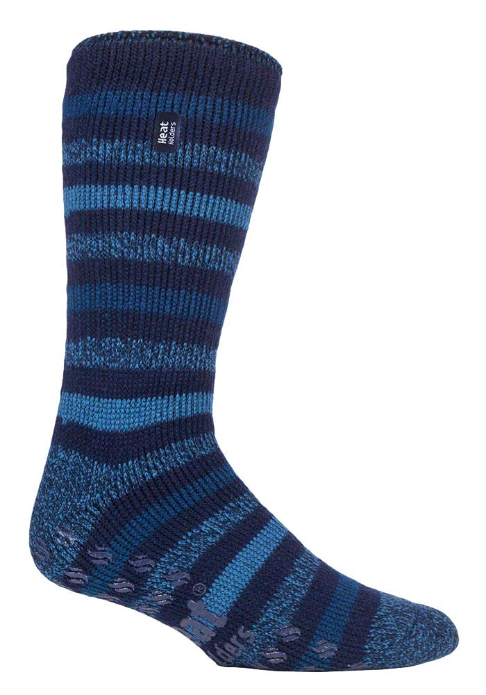 HEAT HOLDERS - Mens 2.3 Tog Fleece Lined Indoor Thermal Slipper Socks with Grips (6-11 UK, 39-45 EU, Navy/Denim (Siskin))