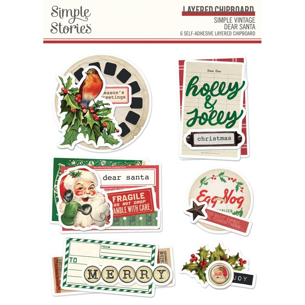 Chipboard multicouche Simple Vintage Dear Santa à effet 3D pour scrapbooking