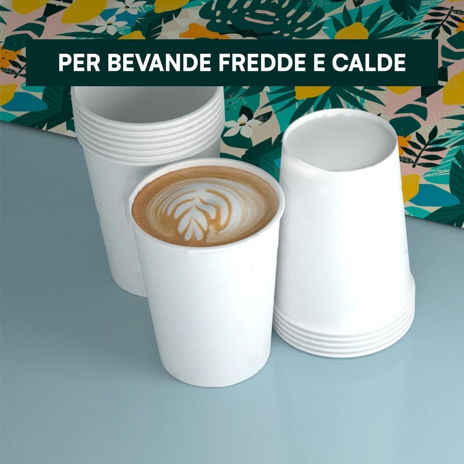 DETERMONDO 1000 Bicchieri Carta Bianchi Monouso Grandi 200 ml Usa e Getta, Biodegradabili, Termici Ideali Per Acqua, Caffè, Cappuccino, Tisane e Bevande Calde Compostabili e Riciclabili