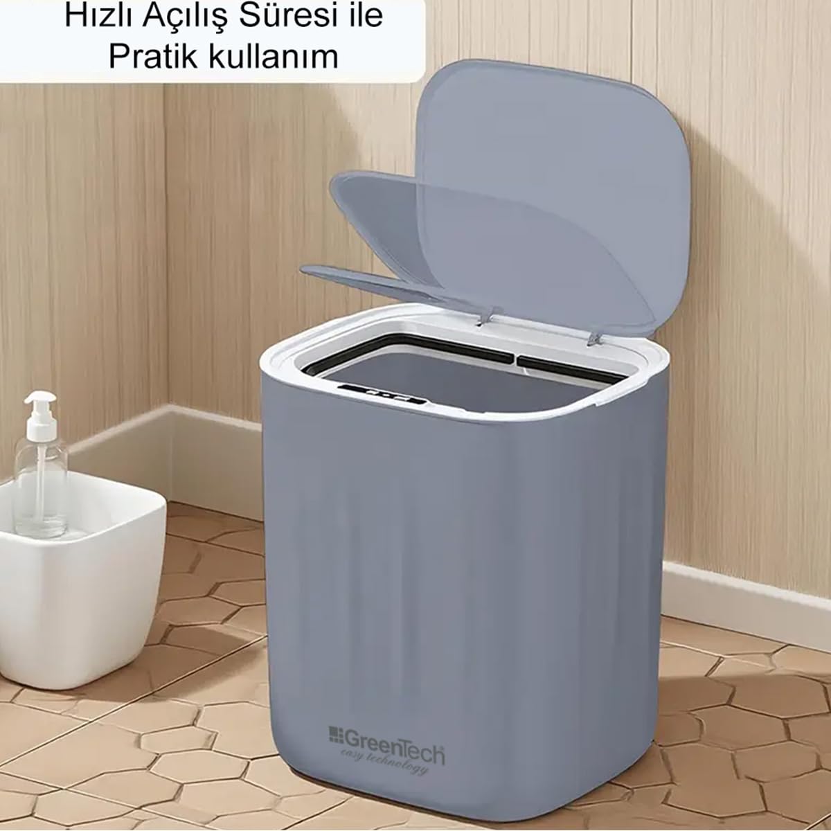 GreenTech Sensörlü Çöp Kovası Şarjlı Akıllı, Beyaz, 28 Litre, GT-SC07B
