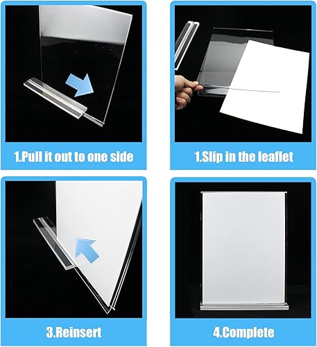 Miniatura 3 de QPEY Soporte de letrero acrílico, 8.5 x 11 pulgadas, soporte transparente para letreros en forma de T, soporte de exhibición de menú de mesa de