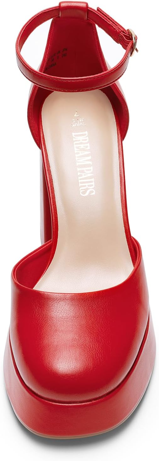 DREAM PAIRS Women's Chunky Platform High Heels Closed Toe Block Ankle Strap Dress Wedding Party Pumps Shoes - Image 6