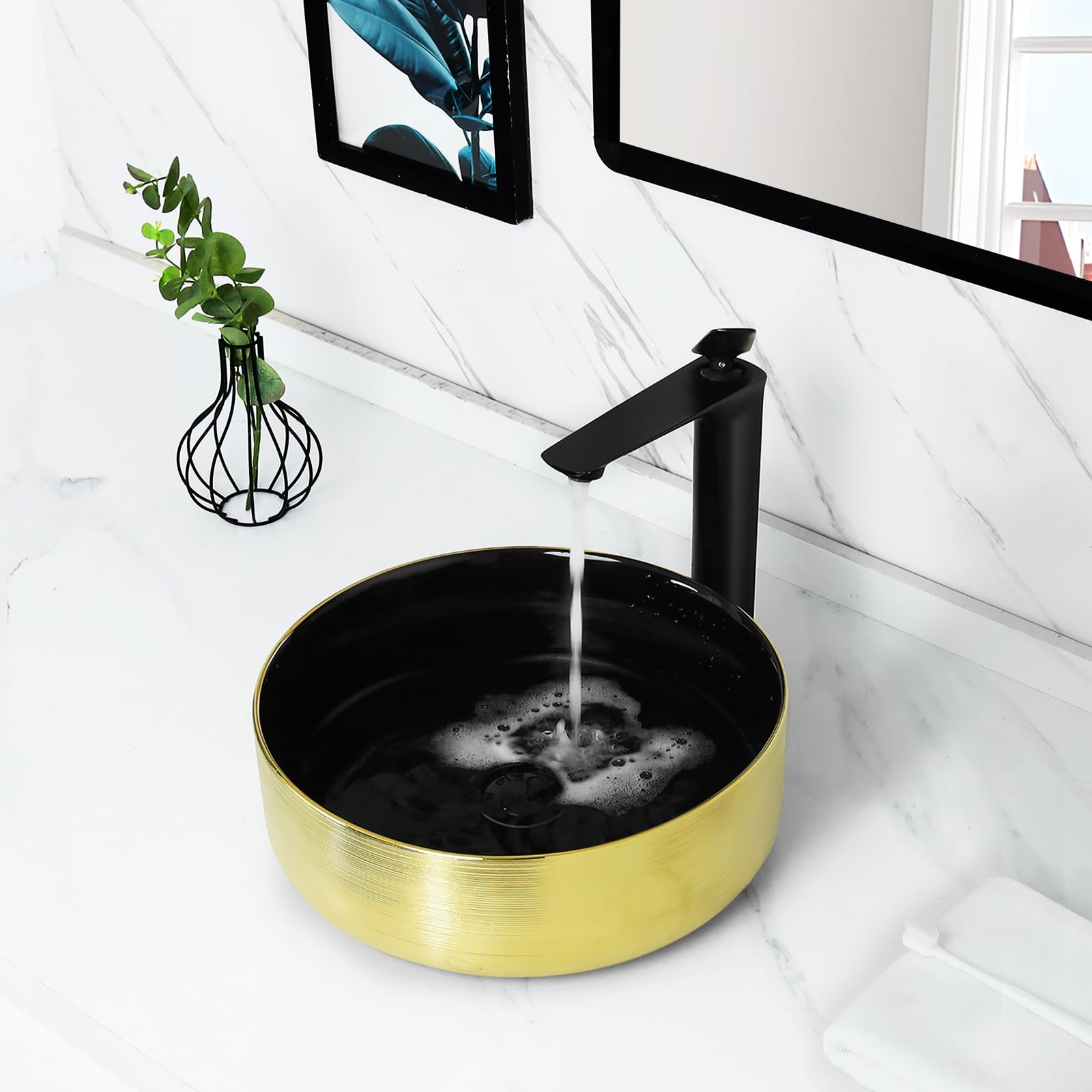 Tysun Round Vessel Sink, 14'' x 14'' Round Bathroom Sink, Black and ...