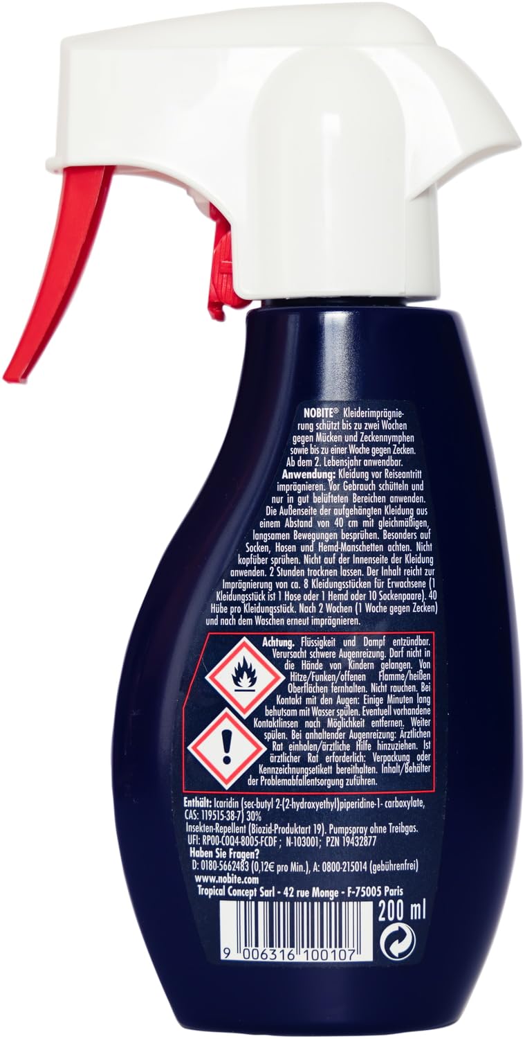 NOBITE Kleider Imprägnierung 200ml – Mückenschutz Spray für Textilien