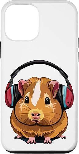 iPhone 12 mini conejillo de indias divertido con auriculares, lindo estuche de conejillo de indias