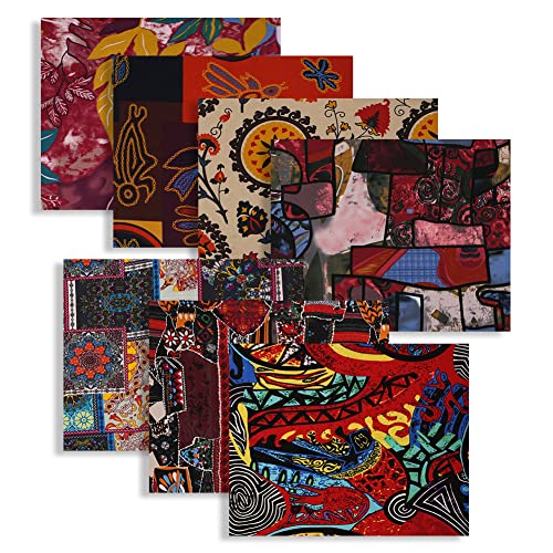 Lot de 7 coupons tissu indiens carrés, 50 x 40 cm, tissu vintage en coton et lin pour matelassage, couture, patchwork, vêtements, loisirs créatifs