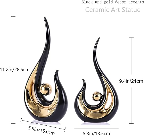 Miniatura 2 de Acento de decoración del hogar negro y dorado de 11.2 pulgadas de alto, centro de mesa de centro moderno de mediados de siglo, figuras modernas de