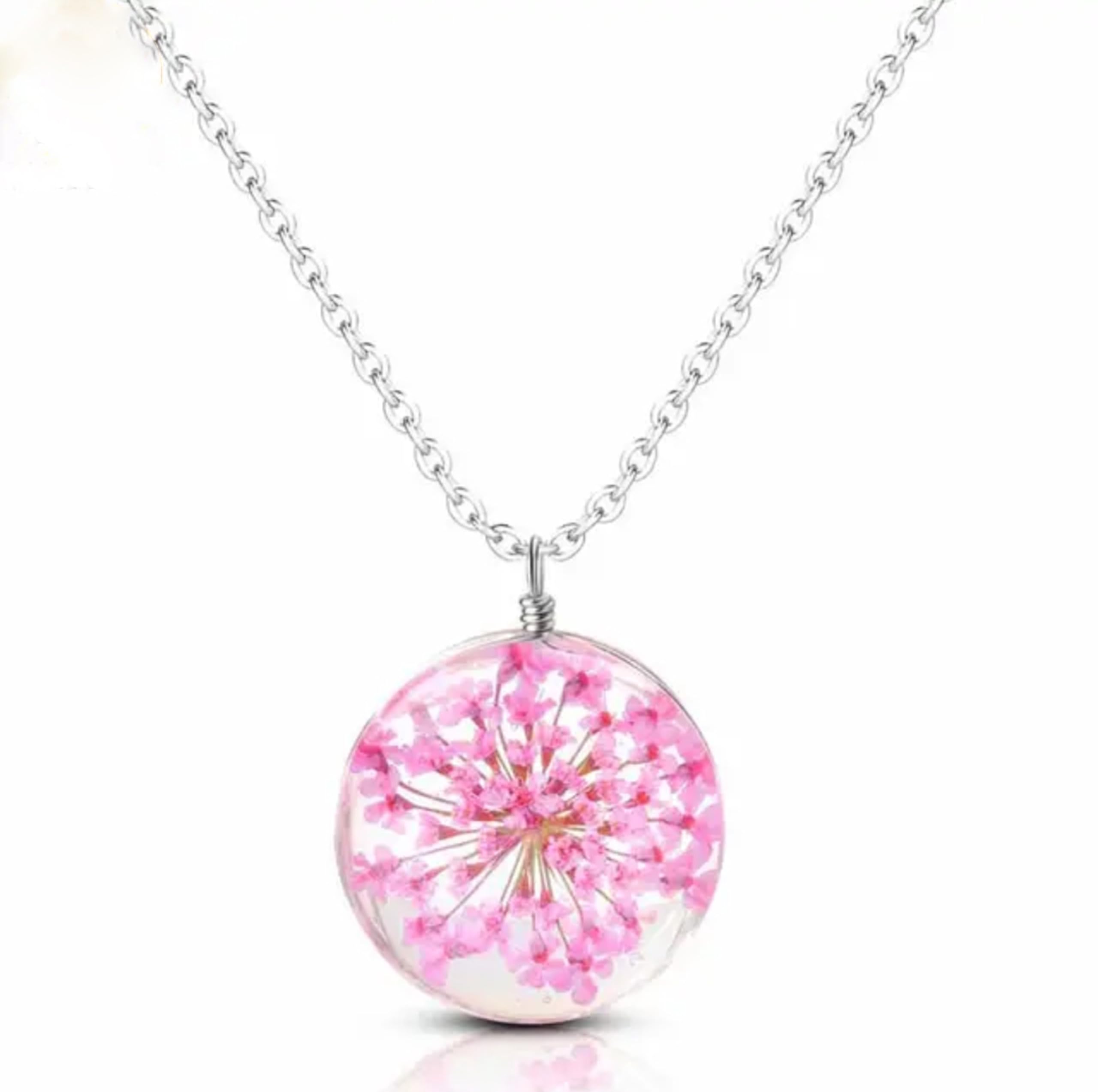 Handmade Glass Crystal Transparent Silicone Resin Dried Flower Sprig Necklace Resin Pendant Jewellery Natural for Women Girl Gift Dry Flower Ecofriendly (Pink) (B0D1CTRHN9) Amazon Price History, Amazon Price Tracker
