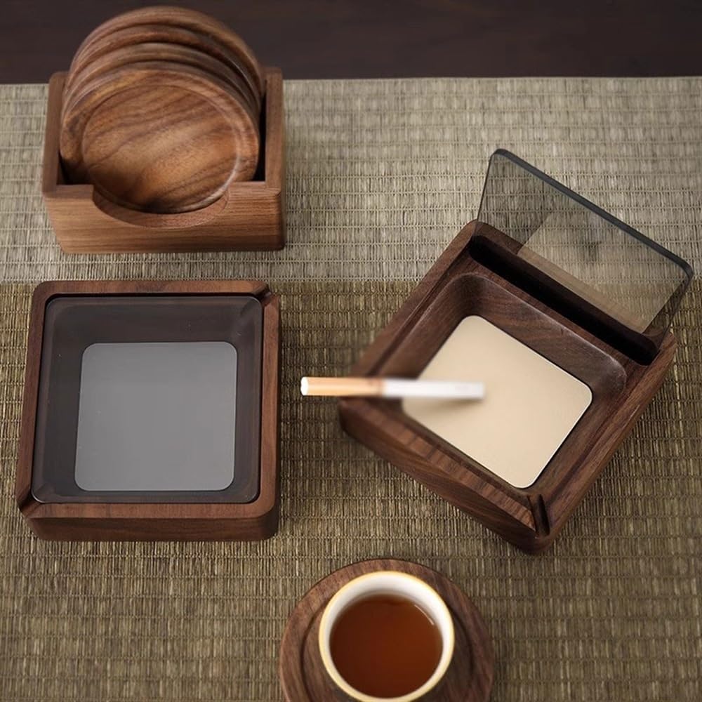 ash tray Wooden with Glass Cover Ashtray Square Desktop Ashtray Indoor or Outdoor Ashtray for Office Home and Placement Candy etc ash trays indoors