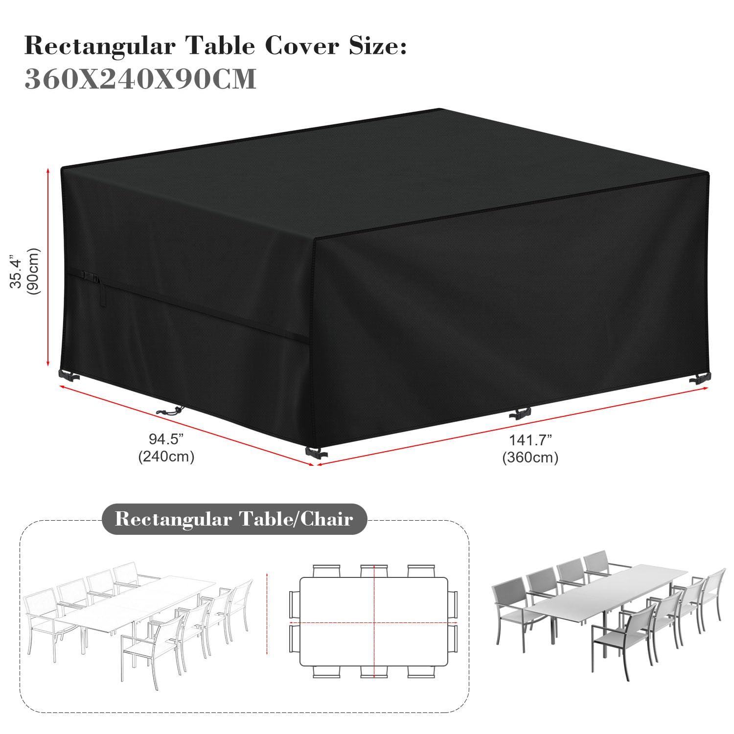 LAMUNI Coperture per Mobili da Giardino, 360x240x90cm Copertura Tavolo Esterno Telo Copertura per Giardino, Anti-UV Copridivano Esterno Impermeabile Telo Copri Divano da Giardino, Rettangolare