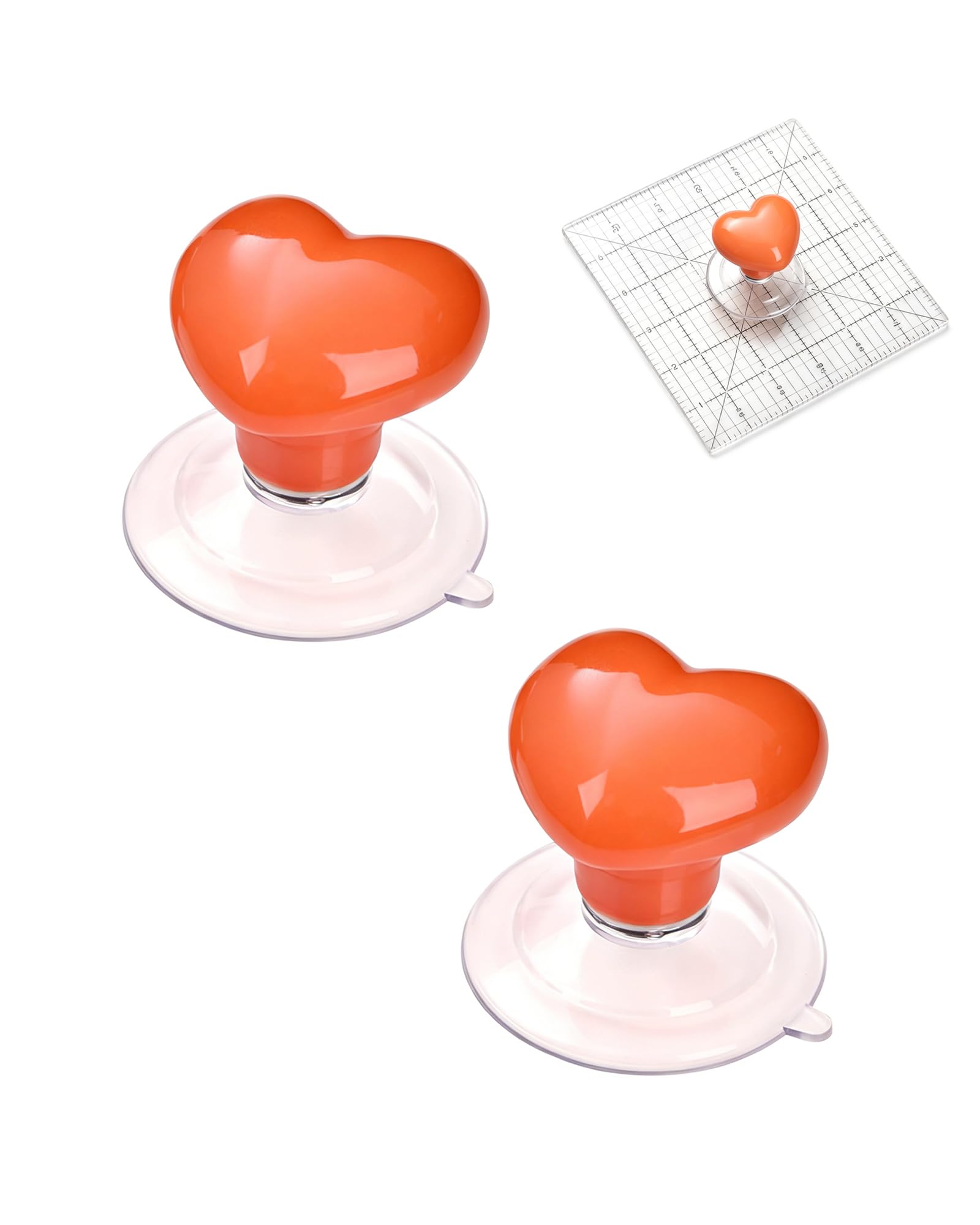 2PCS Heart-Shaped Ceramic Quilt Ruler Suction Cup Knobs – Clear Quilting Ruler Grip Knob with Suction Handle, Ruler Knob Sewing Accessories, Attaches to Flat Rulers & Templates