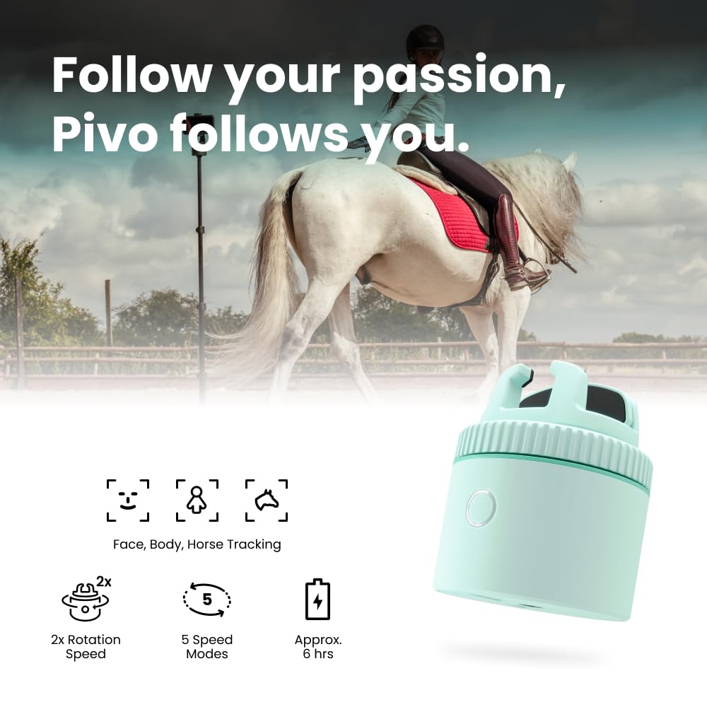 Pivo Equestrian Pod Auto Tracking Phone Holder Face, Body & Horse Tracker, 360° Rotation, 6 Speed, Stand for Video Recording with Remote Control (Green)