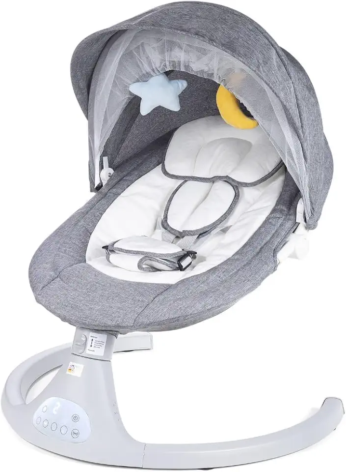 Cadeira de de Descanso e Balanço Elétrica para Bebê com Controle Remoto, Música, Timer, Conforto e Movimento Automático (Cinza)