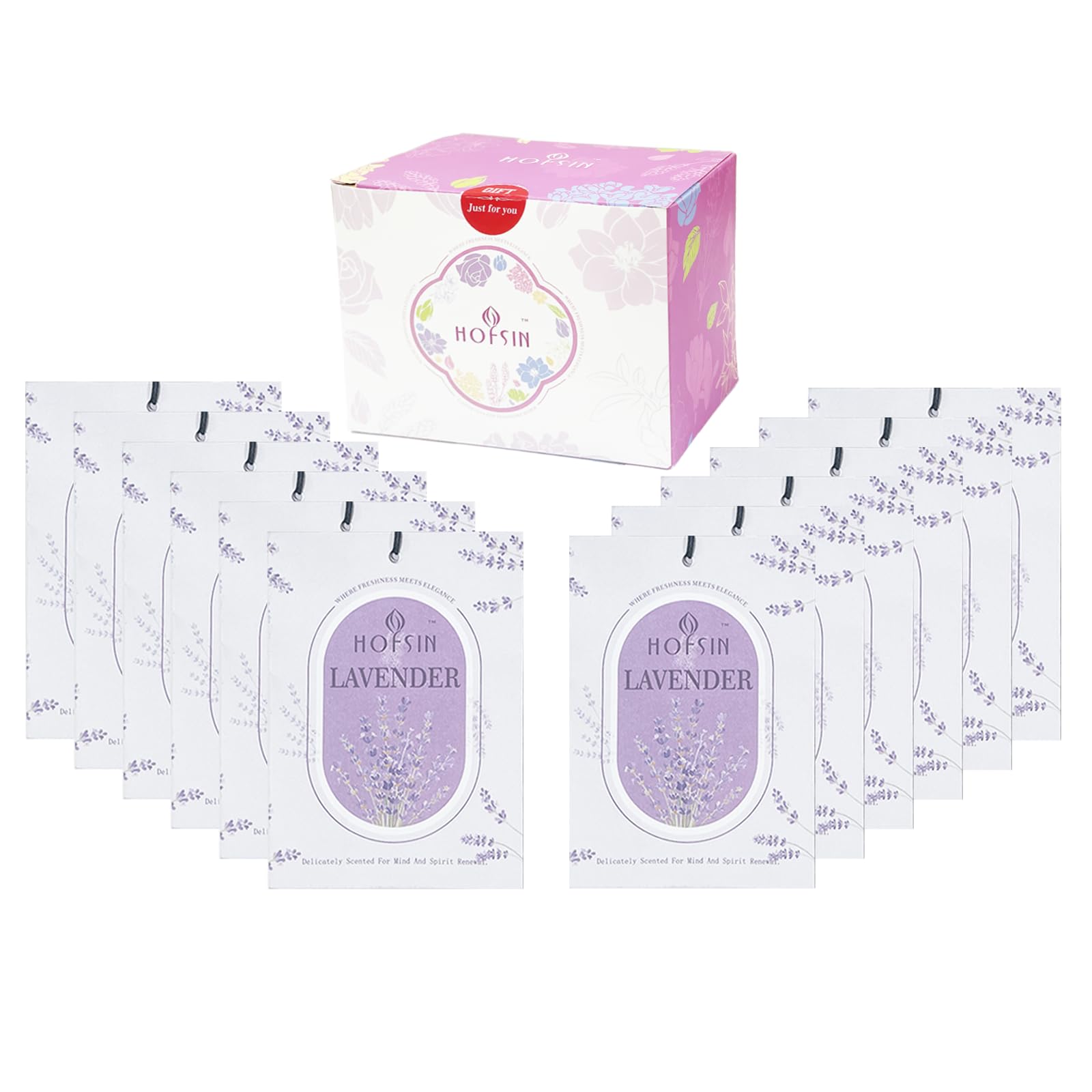 HOFSIN 12Pack Lavender Sachets with Hanging Strings,Long Lasting,Scented Paper Bags,Air Freshener Deodorizer for Closet and Drawer,Home Fragrance for Wardrobe,Car(Lavender)