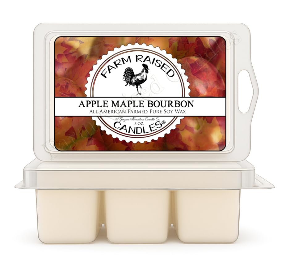 Apple Maple Bourbon - Scented Wax Melts - 2 Pack Combo - 100% All American Made - by Farm Raised Candles - Natural American Farmed Soy Wax.
