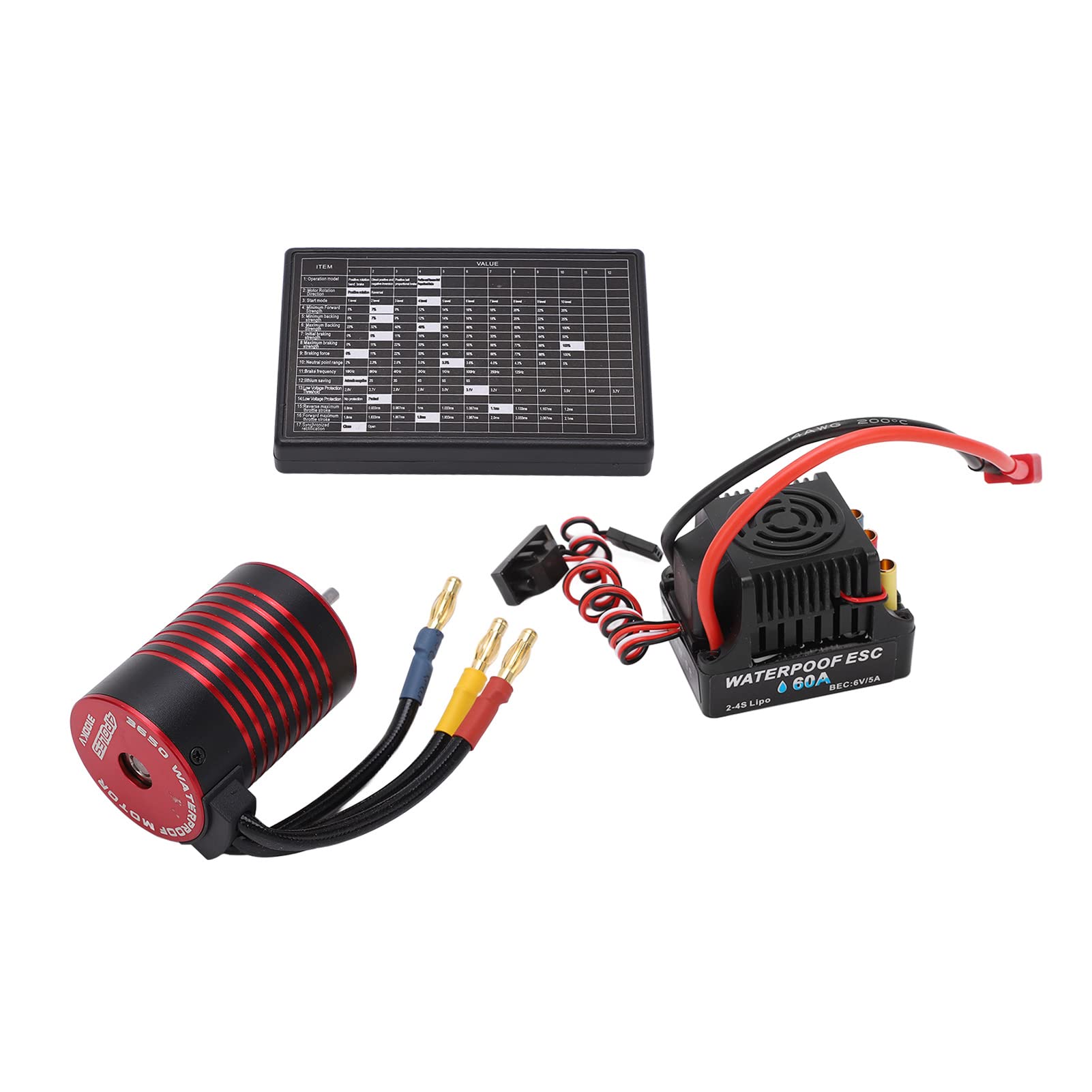 bezszczotkowy zestaw ESC, bezszczotkowy wodoodporny silnik 3650 60A ESC, karta programowania do samochodu RC 1/10 (3100kV)