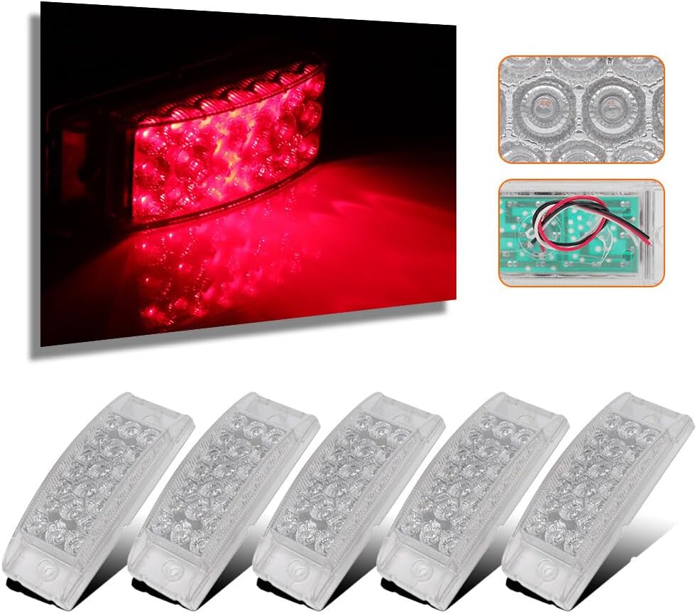 5x 6" Rectangle Truck Trailer Red Led Side Marker Lights and Turn Signal Lights 20 Diodes w/Reflectors Front Side Clearance lights for Semi Truck Trailer per RV Cart