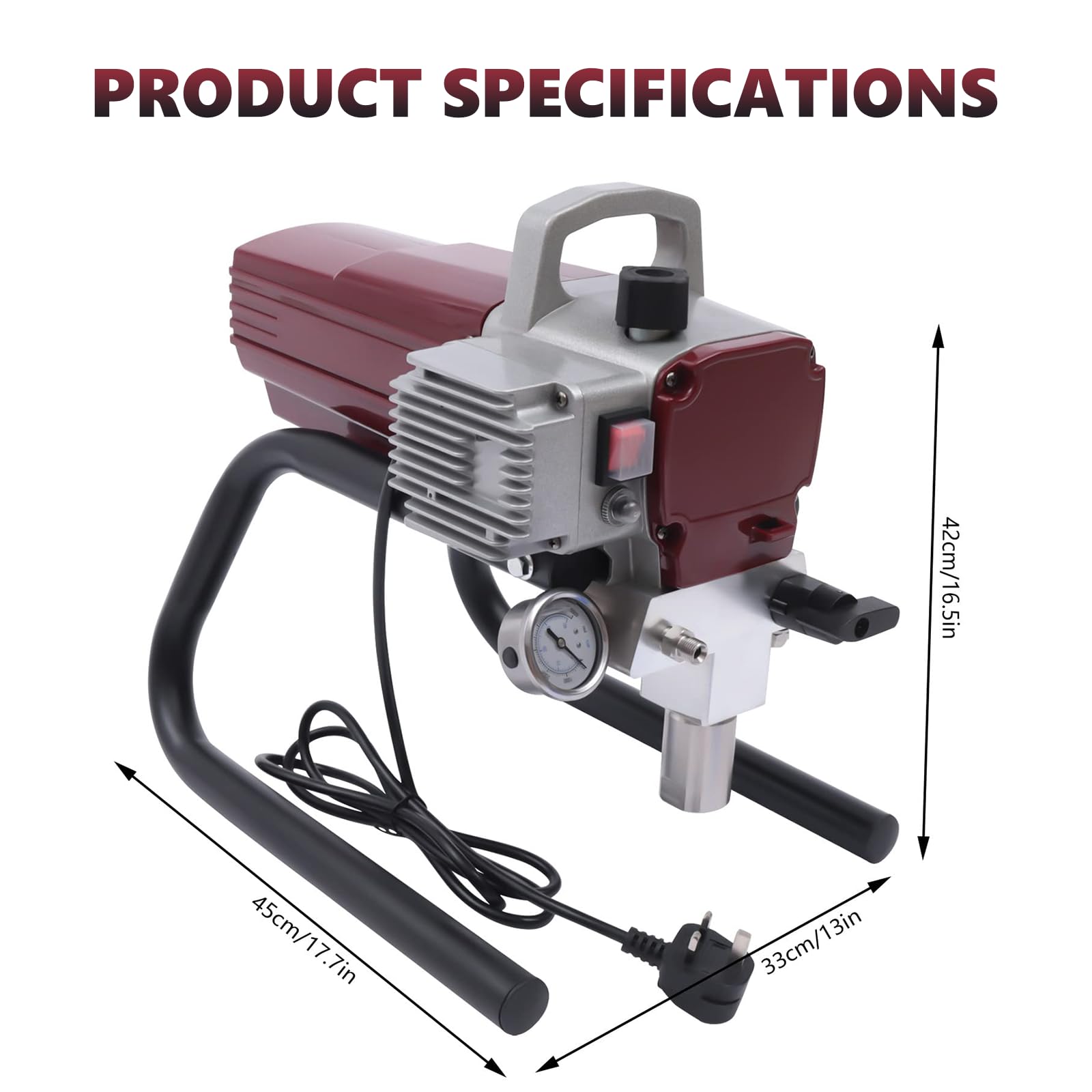 Airless agregat natryskowy 1800 W, 1,8 l/min, elektryczny rozpylacz z regulowanym ciśnieniem, wodoodporny przełącznik, przedłużenie 50 cm, wąż 10 m, do dekoracji mebli domowych