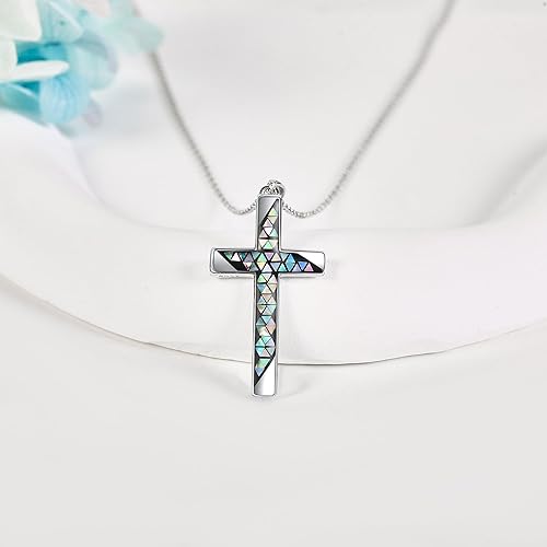 Miniatura 2 de ONEFINITY Collar de cruz para mujer, plata de ley, cruz celta, brujas, nudo, collar con colgante de concha de abulón, joyería de cruz para mujeres y