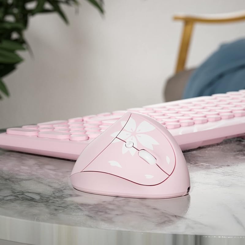 Mytrix Rosa Sakura 2.4GHz vezeték nélküli függőleges egér, újratölthető ergonomikus optikai egér, 3 DPI fokozat, jobbkezes