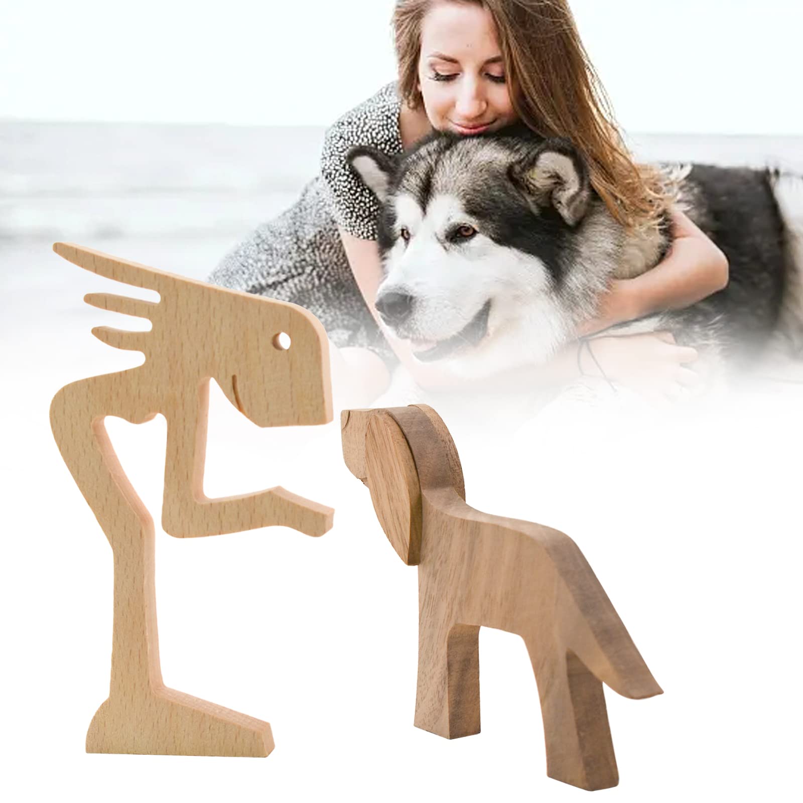 Figurine Chien Enkrio Figurines De Chien En Bois Sculptées à La Main En Bois Sculpté à La Main - Accents Faits à La Main - Décoration De Table Debout Pour Décoration D'intérieur