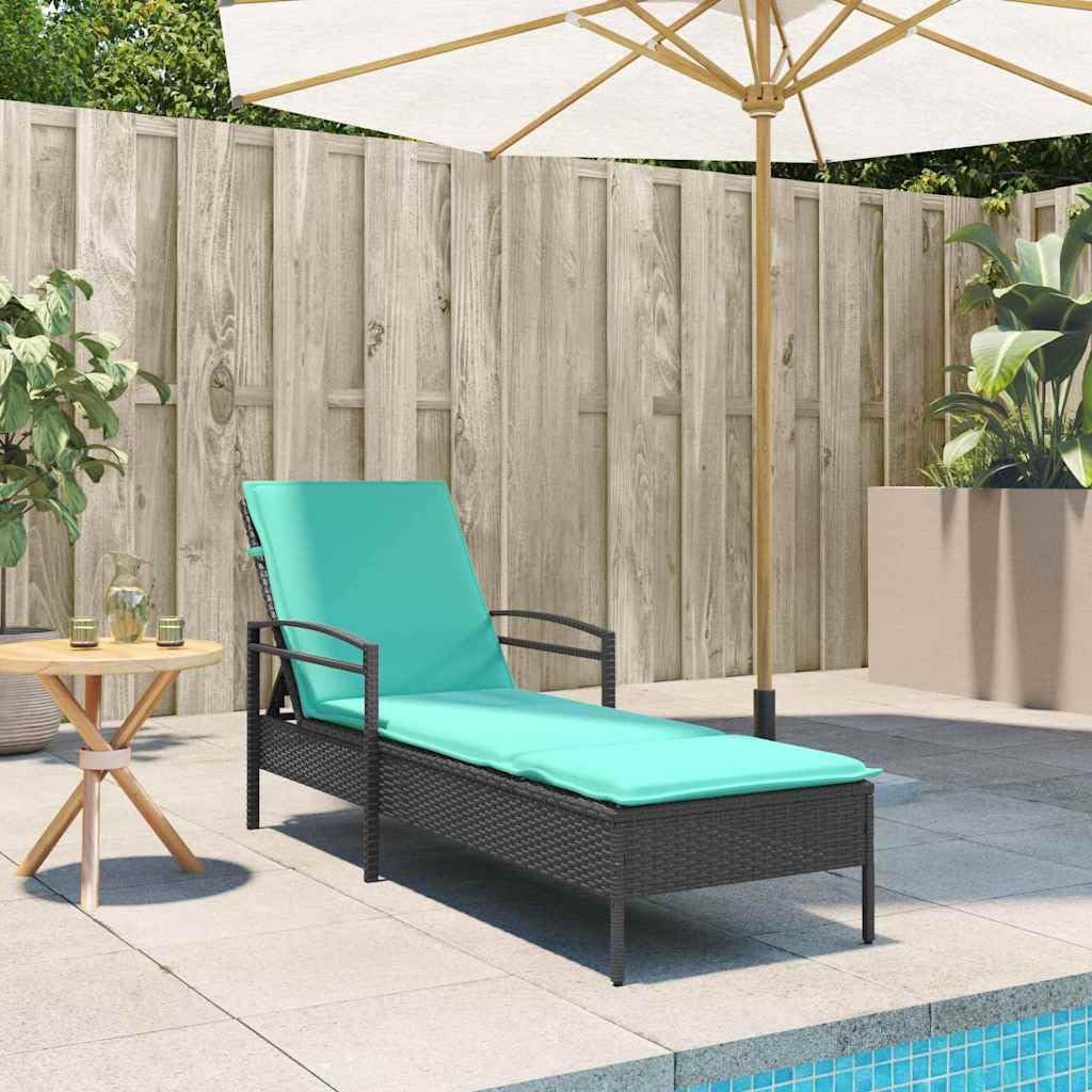 Tumbona con cojín (63 x 200 x 81 cm, resina trenzada (Estados Unidos), chaise longue de jardín, respaldo ajustable en 3 posiciones, baño de sol, muebles para terraza