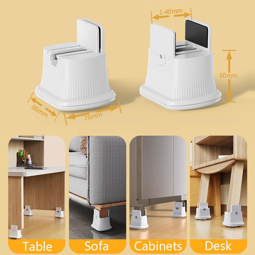 Set di 4 alzate per letto e divano, altezza 6 cm, per mobili resistenti, colore: bianco/grigio