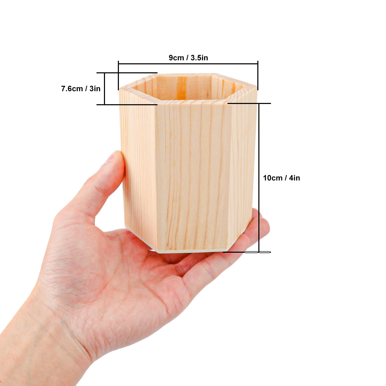 Confezione da 18 portamatite esagonali in legno grezzo, 7,6 x 7,6 x 10,2 cm, portamatite in legno, per scrivania, ufficio, progetti fai da te