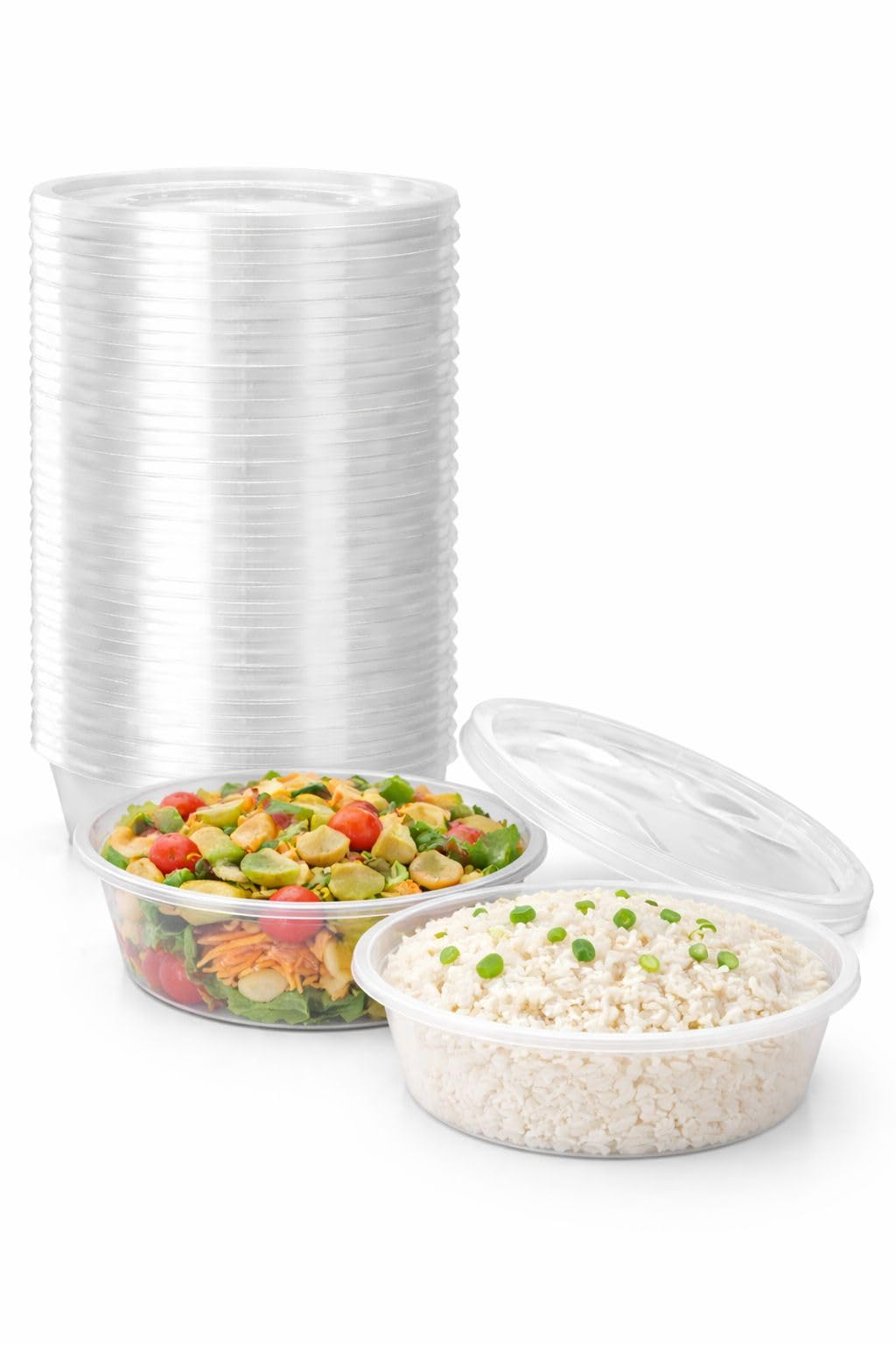 1ABOVE Round Plastic Food Containers with Lids – Reusable Leakproof BPA-Free Meal Prep Storage, Microwave, Freezer & Dishwasher Safe (50, 1100ml)