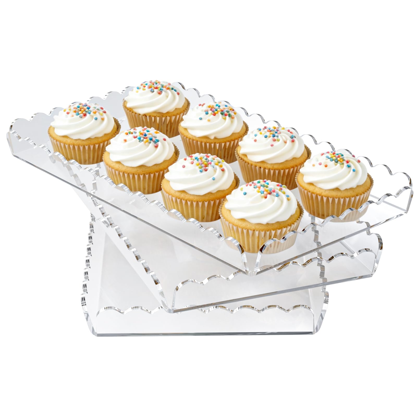 Photo 1 of 3 Pack Acrylic Serving Trays for Party, 12.9 x 7.1 Inch Scalloped Clear Serving Platter for Food Coffee Tea Snack, Catering Dessert Tray for Cupcake Fruit Party Table Decor (Tray-Clear)
